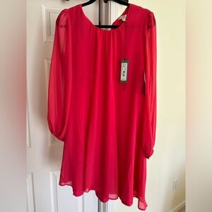 NYC Eva Mendes dress. Pink/coral color w sheer sleeves